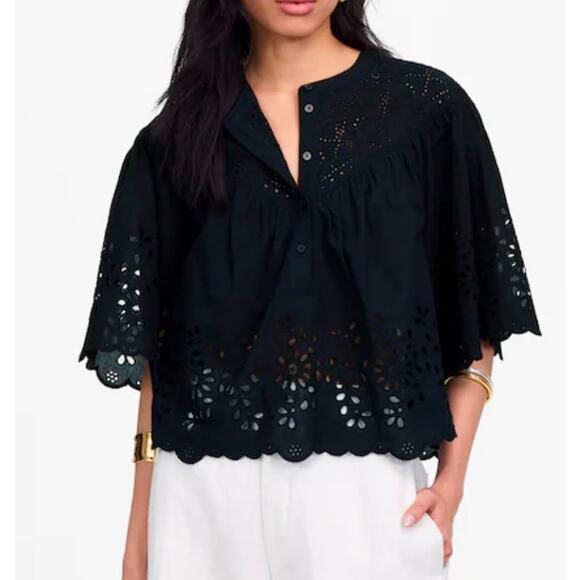 Madewell Embroidered Shirred Henley Top Size S NWT - Picture 1 of 7